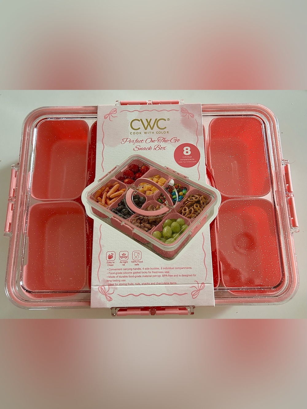 Pink sparkle snacklebox Cook With Color snack box NWT